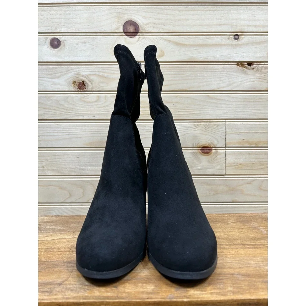 Style & Co Anitaaf Black Beauty Faux Suede Block Heel Sock Boots Ankle Booties